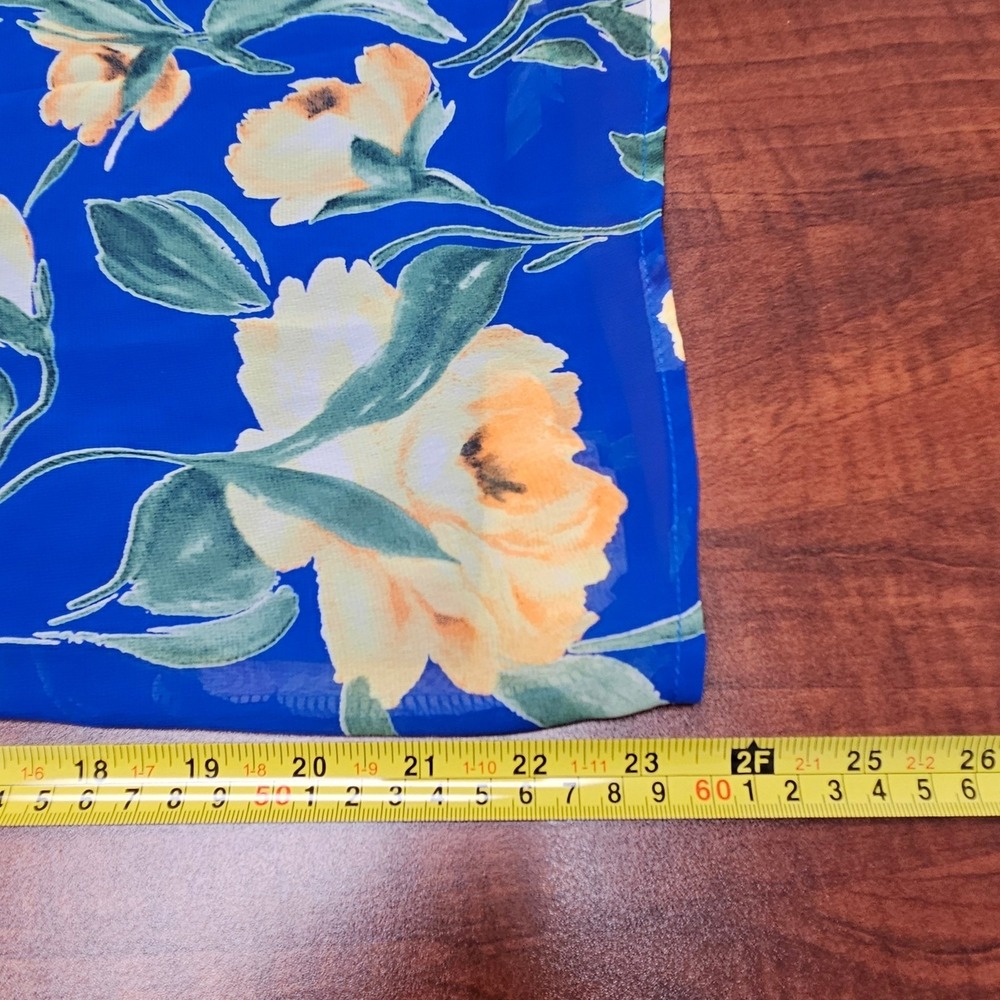 LULUS Royal Blue Floral Shift Dress M Open Keyhole Back Wedding Guest Mini - Picture 7 of 10